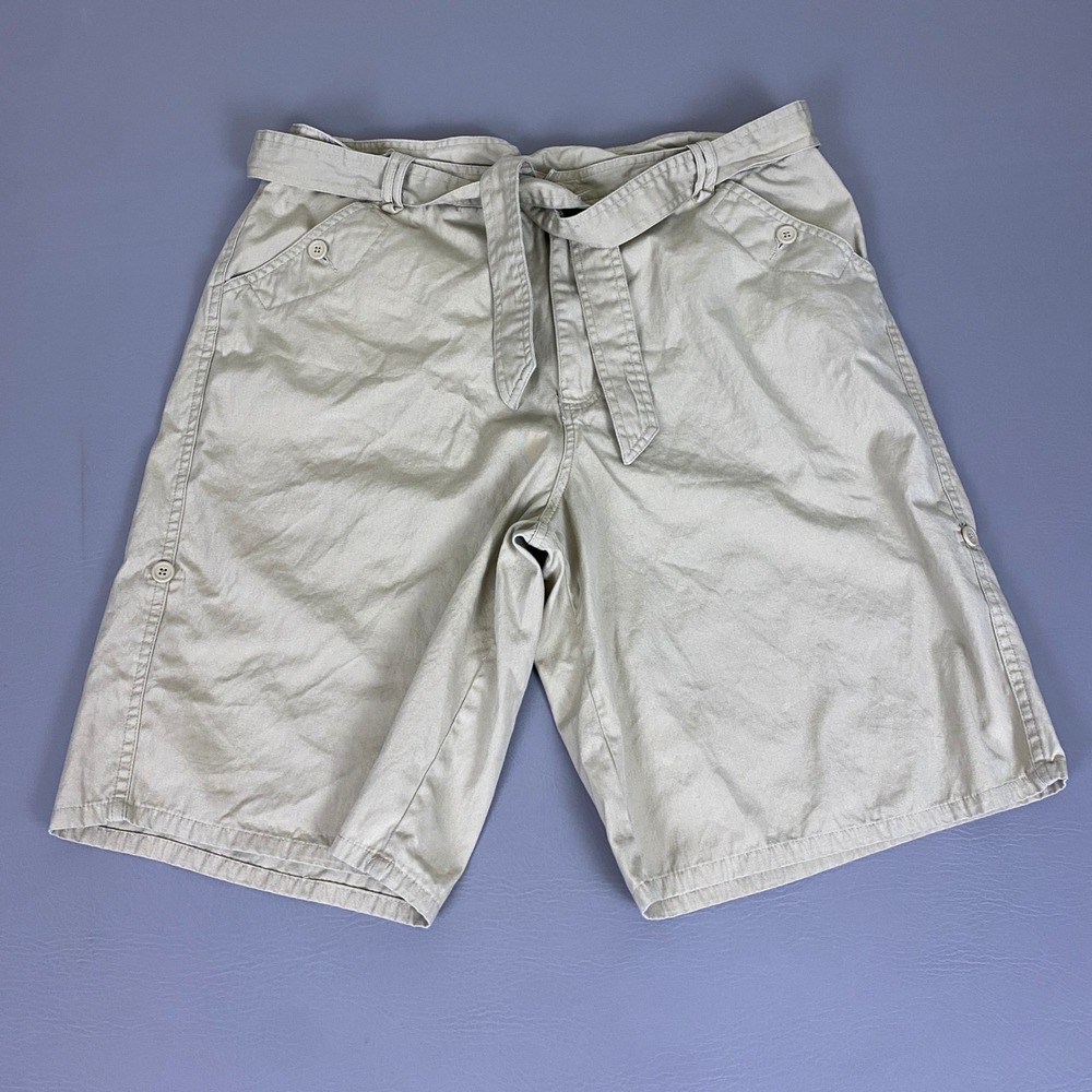 White Stag Shorts Women's Size 16 Tan Cotton Bermuda Belted Utility Casual Khaki